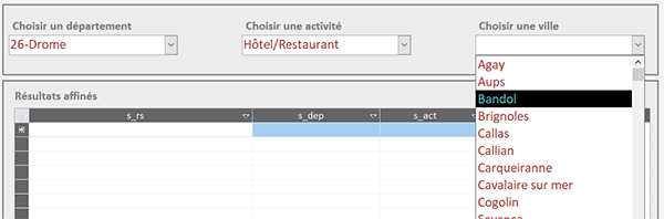Listes déroulantes pas encore reliées entre elles sur un formulaire Access