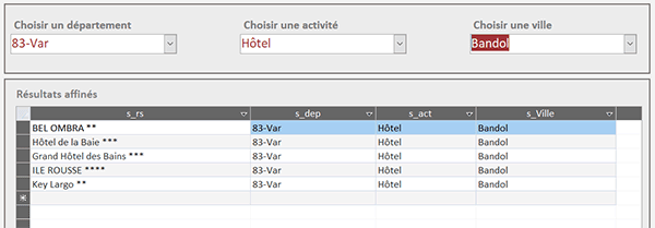 Listes déroulantes liées de données Excel sur un formulaire Access