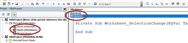 Procédure événementielle VBA Excel Worksheet_SelectionChange