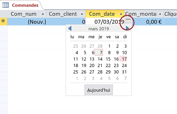 Contrôle calendrier dans champ de table Access pour choisir une date par clic