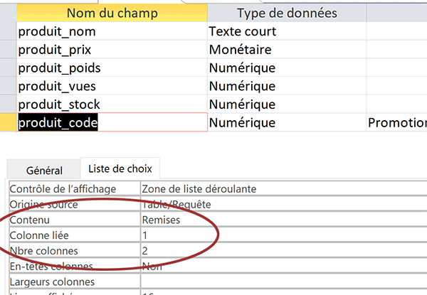 Liste déroulante Access à deux colonnes prélevant les valeurs dans une autre table