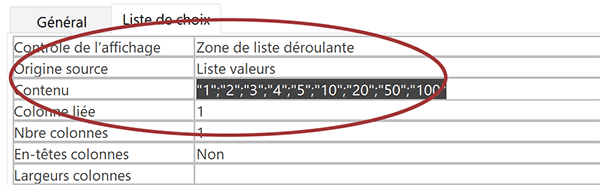Propositions de choix dans une liste déroulante Access non limitée