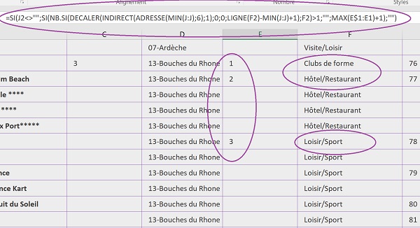 Détection par calcul Excel des valeurs uniques liées à la source de données parente