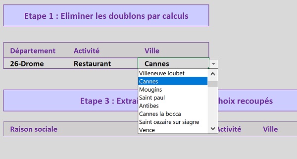 Listes déroulantes Excel remplies de données uniques mais non reliées entre elles