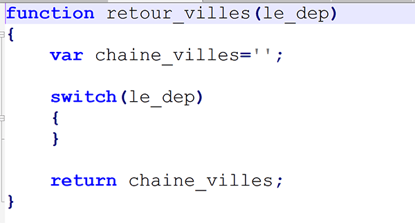 Construction dynamique par le code Php du script Javascript permettant de relier les listes déroulantes sur la page Web