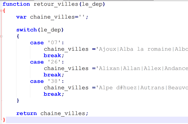 Construction dynamique du script Javascript par le code Php pour lier les listes déroulantes Html