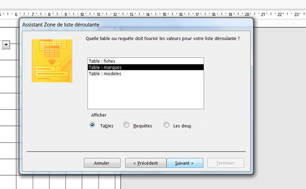 assistant liste déroulante formulaire Access