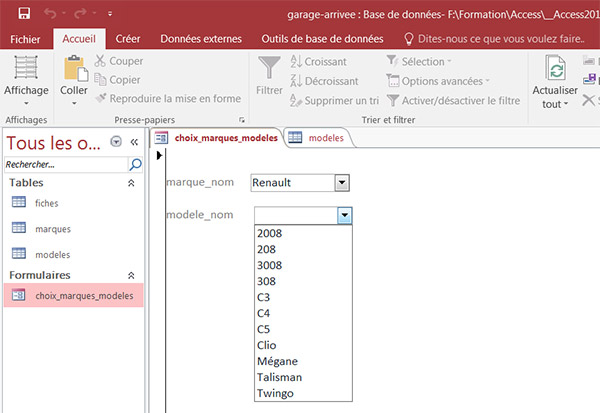 listes déroulantes indépendantes formulaire Access
