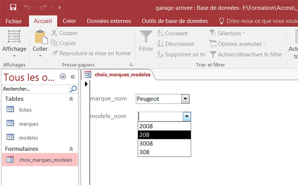 listes déroulantes liées formulaire Access