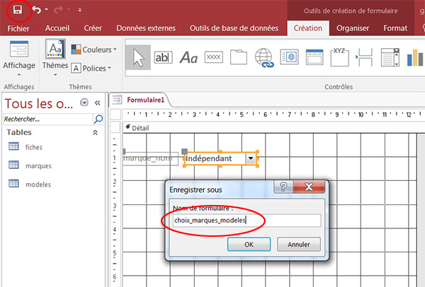 Enregistrer formulaire Access