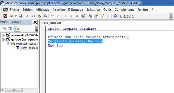 code vba raffraichir liste déroulante