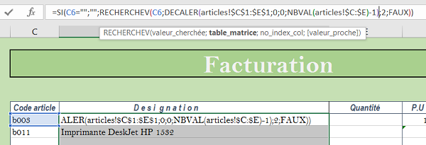 Formule Excel RechercheV dynamique sur contenu qui évolue