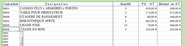 Facturation client Excel à rendre dynamique