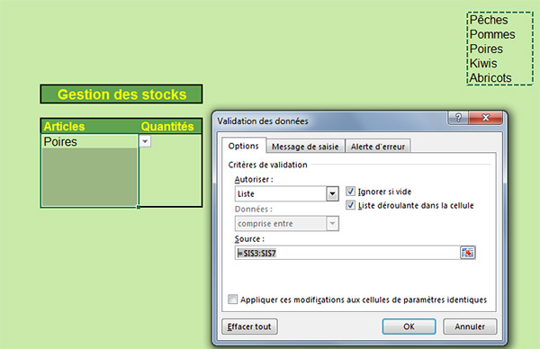 Création liste déroulante dans Excel