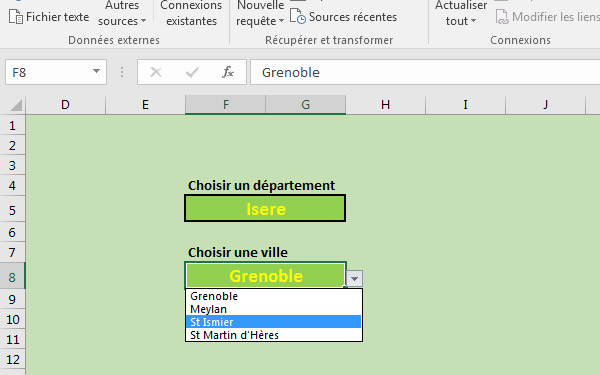 Liste déroulante villes liée à  liste départements