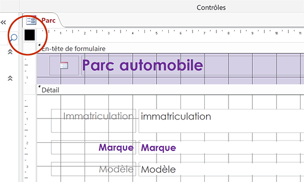 Sélectionner le formulaire Access complet pour régler ses propriétés