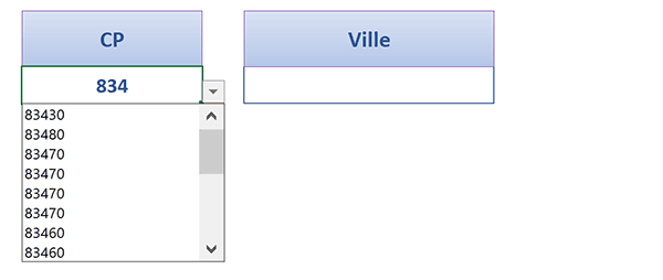 Contenu intuitif mais avec doublons dans la liste déroulante Excel en fonction des chiffres tapés