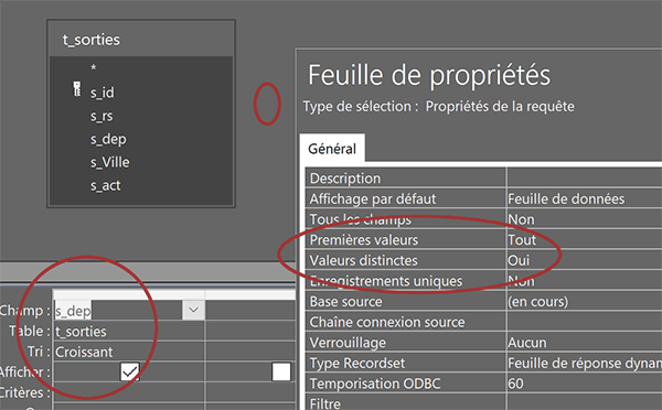 Requête Access pour afficher seulement les valeurs uniques à charger dans une liste déroulante