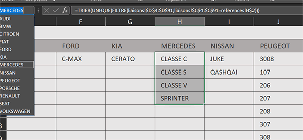 Plages de données nommées pour adapter automatiquement les contenus des listes déroulantes Excel