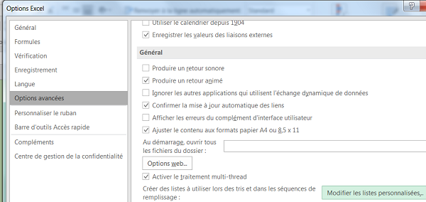 Création listes personnalisées pour séries automatiques Excel