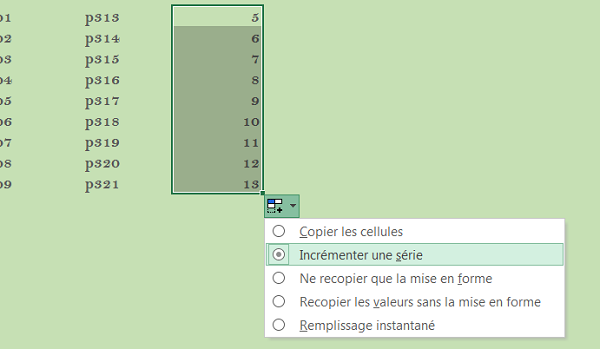 Balise active pour incrémenter une série de nombres