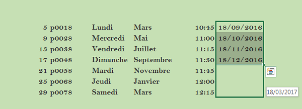 Série dates incrémentées sur les mois dans Excel