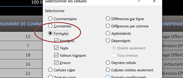 Chercher et repérer l-emplacement des calculs dans la feuille Excel