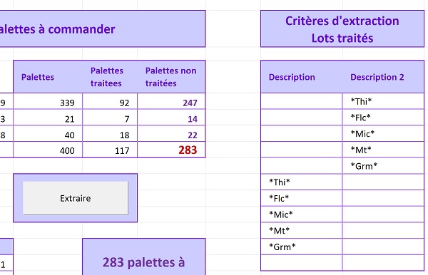 Mise à jour calculs logistiques Excel sur extraction automatique selon conditions dynamiques