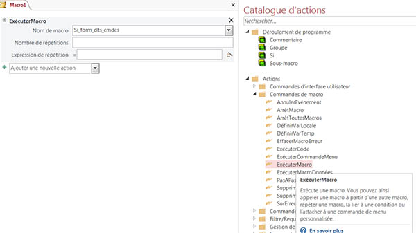 Commande exécuter macro Access