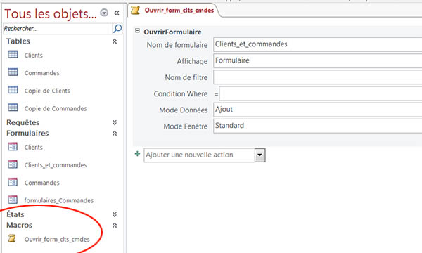 Création macro pour ouvrir un formulaire Access
