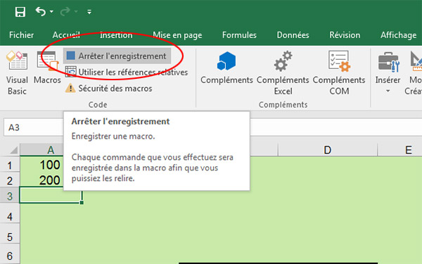 Arrêter enregistrement macro Excel