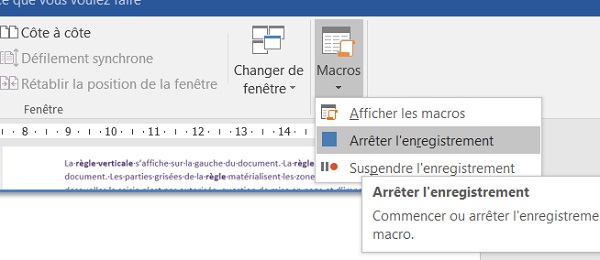 Fin de la création de la macro Word