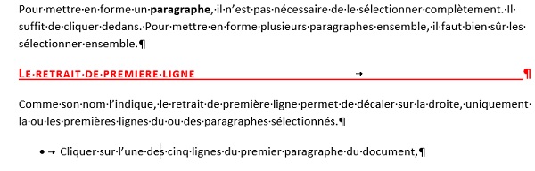 Soulignement continu grâce aux taquets de tabulation