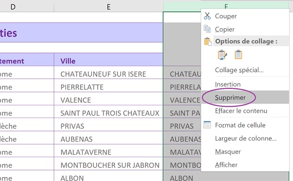 Supprimer la colonne du calcul ayant servi à modifier la casse des cellules Excel