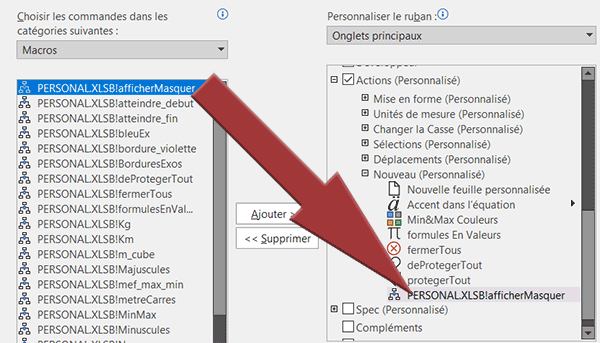 Ajouter un nouveau bouton dans un ruban Excel pour afficher ou masquer toutes les feuilles du classeur