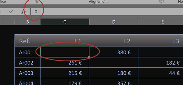 Ne pas afficher les valeurs nulles dans les cellules Excel