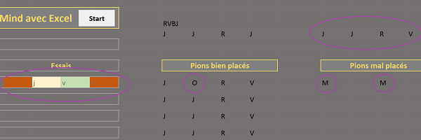 Contrôles saisies et positions en temps réel par formules pour jeu mastermind Excel