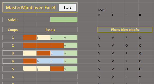 Conception du jeu MasterMind avec fonctions et calculs Excel