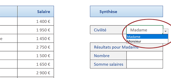 Critère dynamique par liste déroulante Excel pour dresser synthèse matricielle