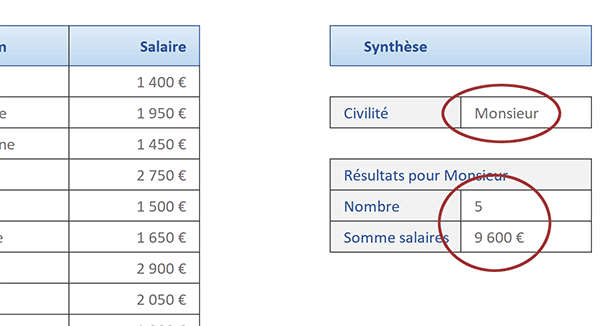 Décompte et somme matricielle conditionnelle sur les salaires avec Excel