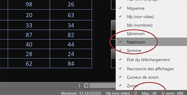 Connaître le maximum dans une sélection Excel avec barre état