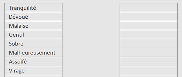 Tableau Excel des lettres à mélanger