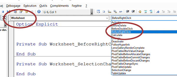 Déclencher un code VBA Excel au clic droit de la souris