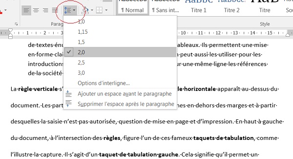 Espaces entre les lignes du paragraphe avec interligne