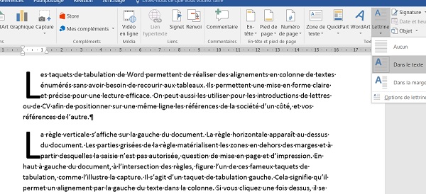 Lettrines de journaux dans les paragraphes Word