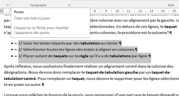 Listes à puces dans Word