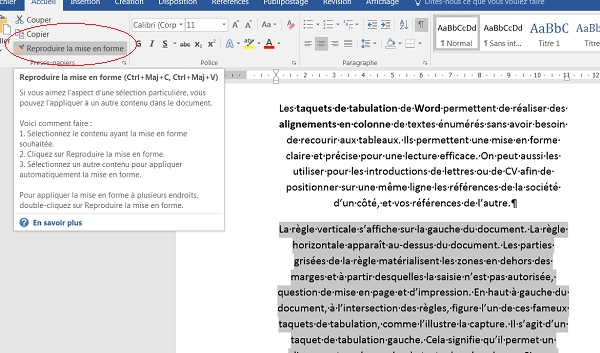 Répliquer tous les réglages de mise en forme de paragraphe