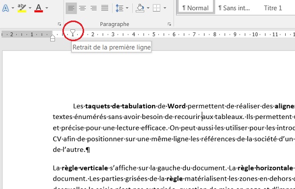 Retrait de première ligne, décalage dans le paragraphe