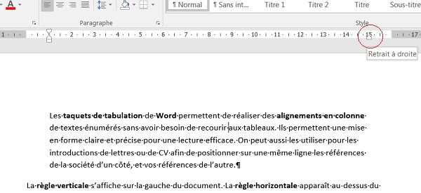 Retrait droit sur un paragraphe Word