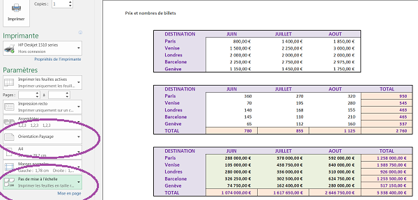 Orientation de la feuille en paysage depuis aperçu avant impression Excel